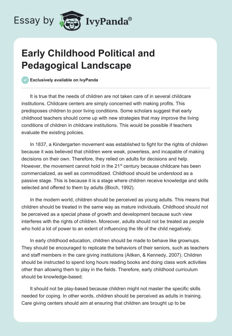 Early Childhood Political and Pedagogical Landscape. Page 1