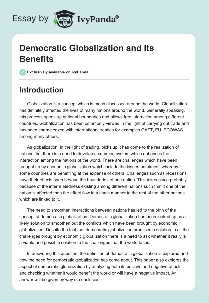 Democratic Globalization and Its Benefits. Page 1
