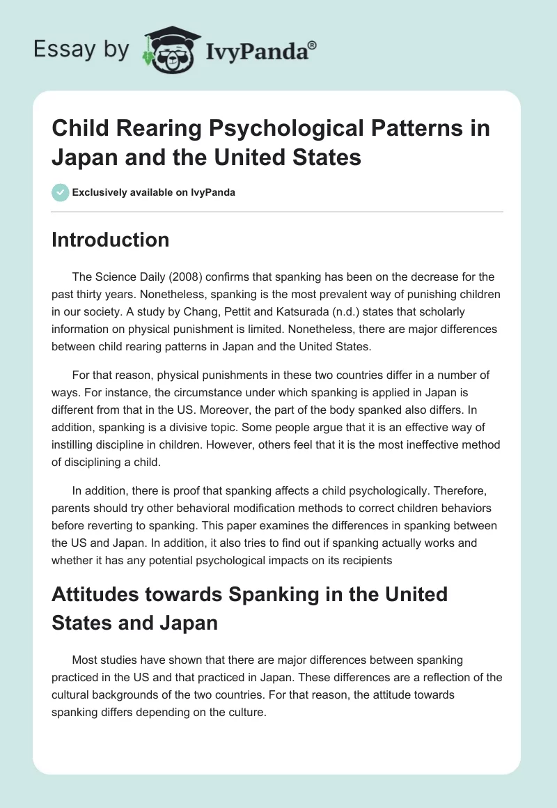 Child Rearing Psychological Patterns in Japan and the United States. Page 1