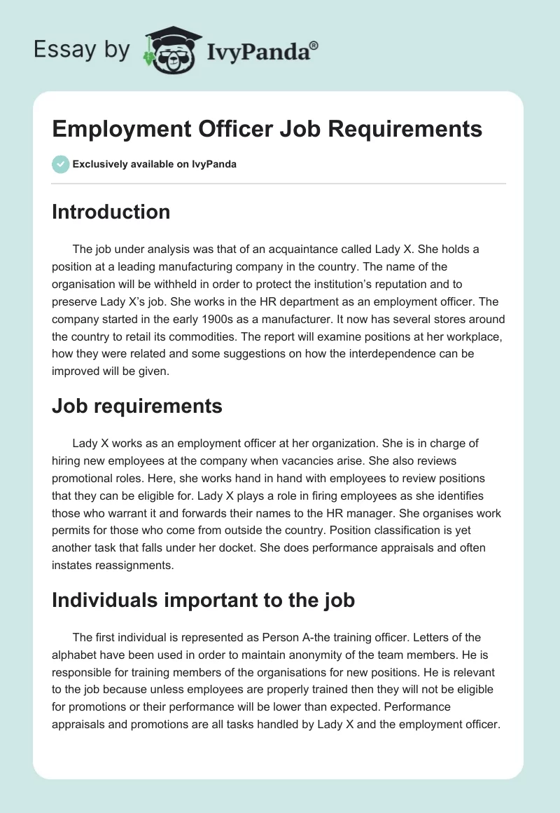 Employment Officer Job Requirements. Page 1