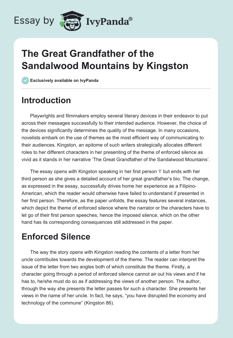 "The Great Grandfather of the Sandalwood Mountains" by Kingston. Page 1