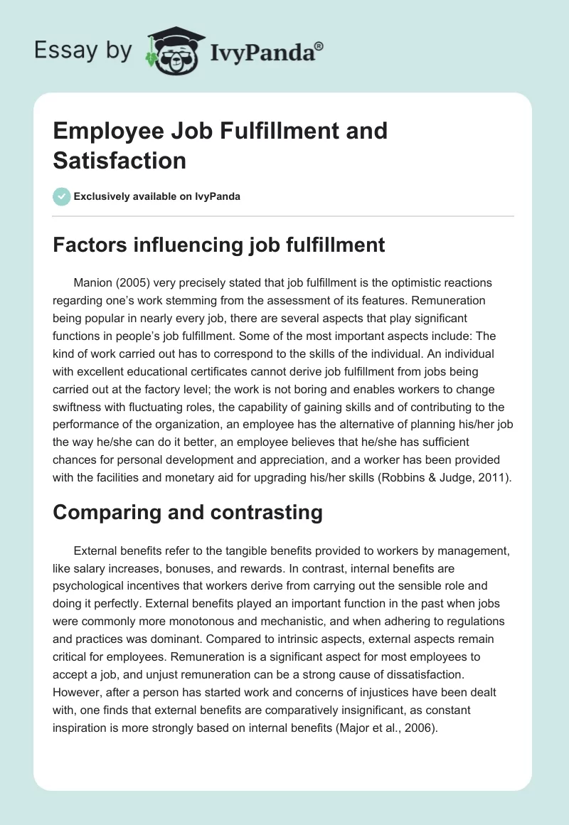 Employee Job Fulfillment and Satisfaction. Page 1