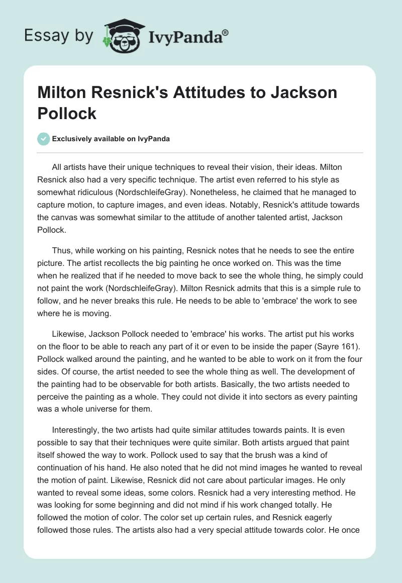 Milton Resnick's Attitudes to Jackson Pollock. Page 1