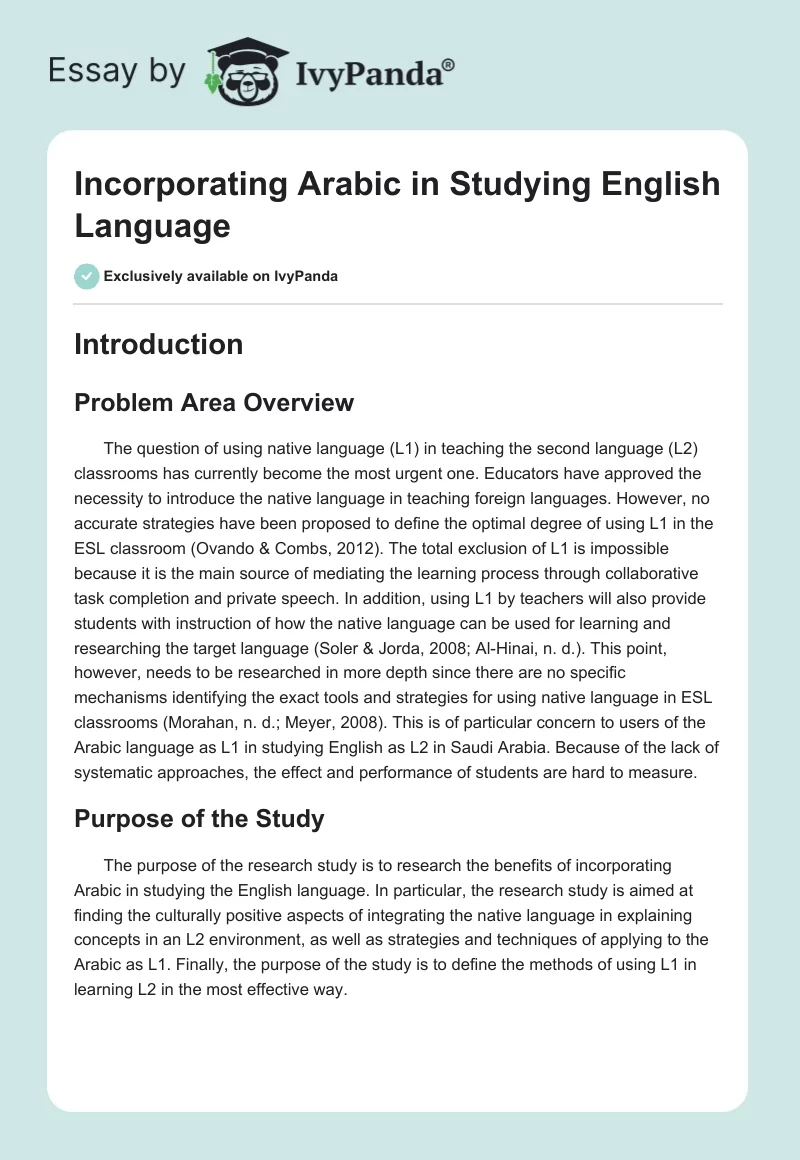 Incorporating Arabic in Studying English Language. Page 1