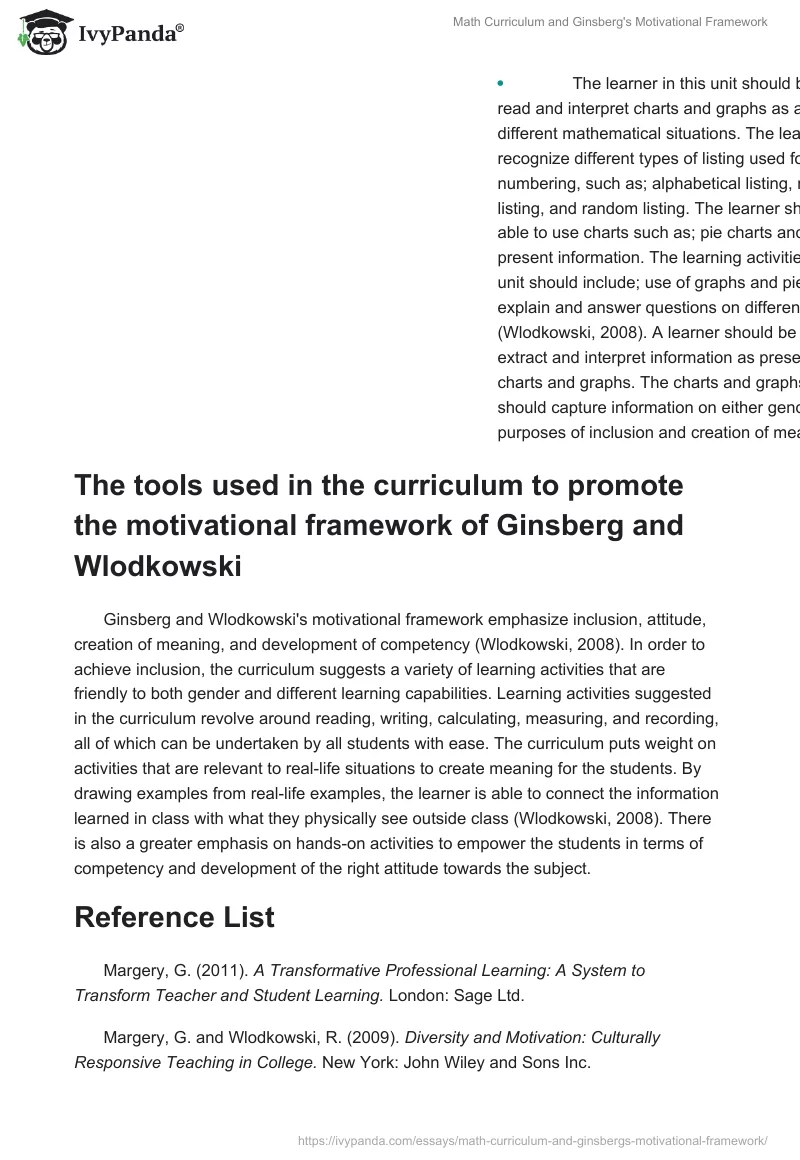 Math Curriculum and Ginsberg's Motivational Framework. Page 4