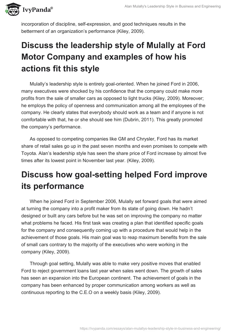 Alan Mulally's Leadership Style in Business and Engineering. Page 2