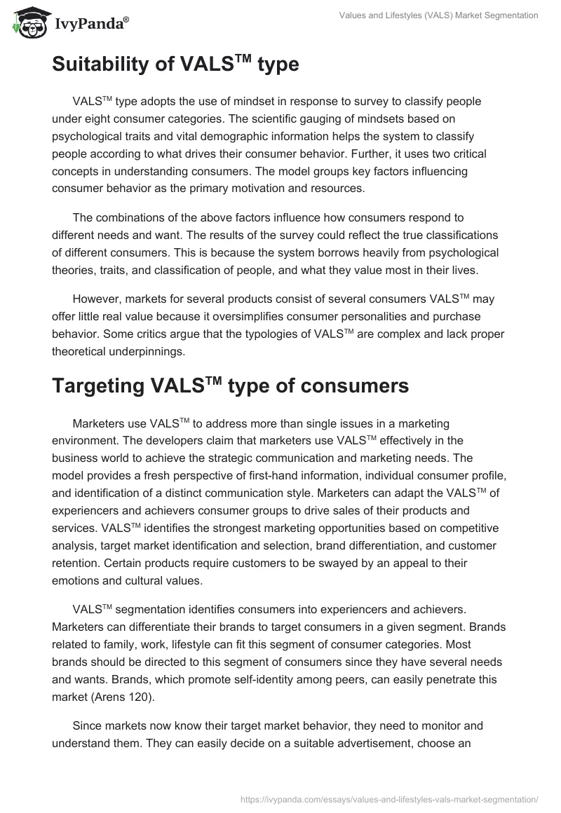 Values and Lifestyles (VALS) Market Segmentation. Page 2