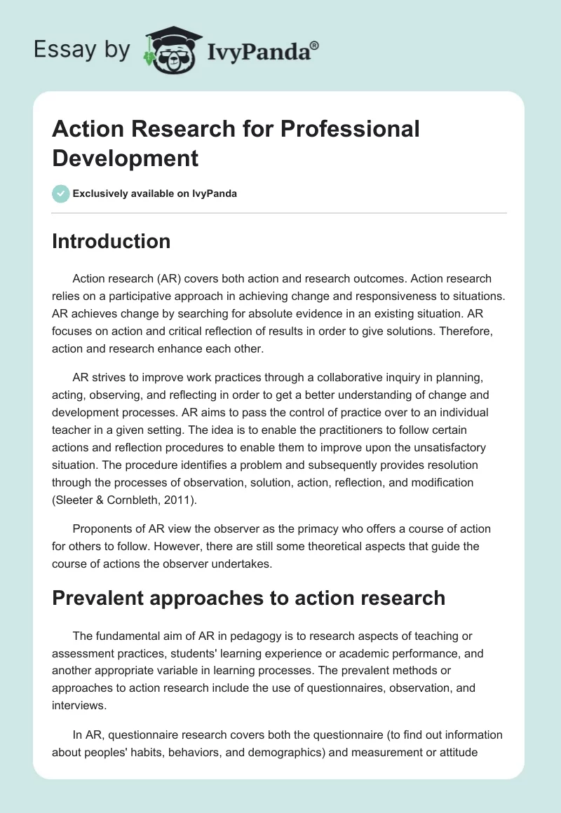 Action Research for Professional Development. Page 1