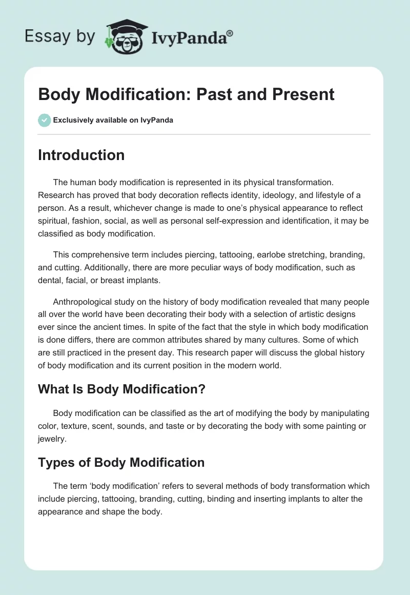 Body Modification: Past and Present. Page 1