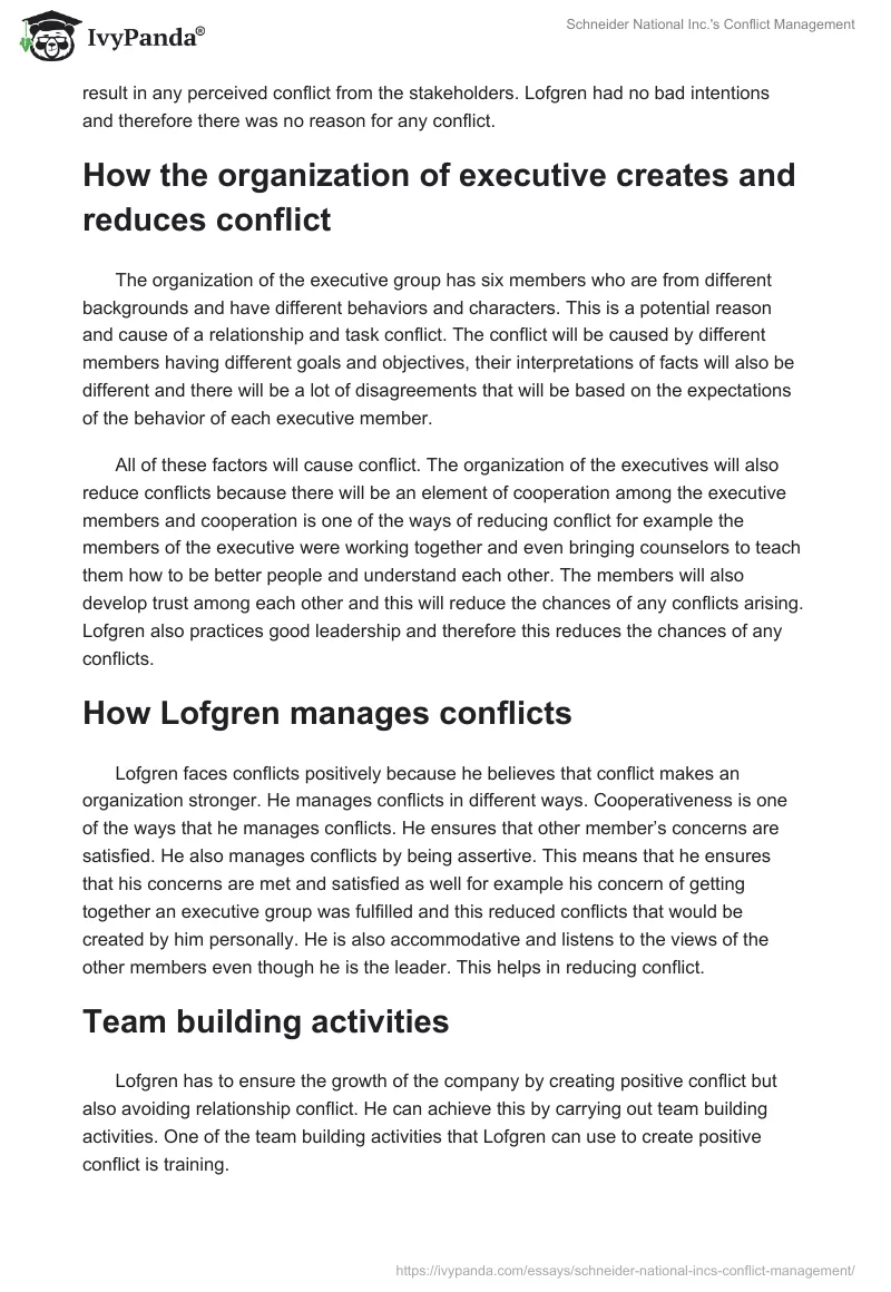 Schneider National Inc.'s Conflict Management. Page 2