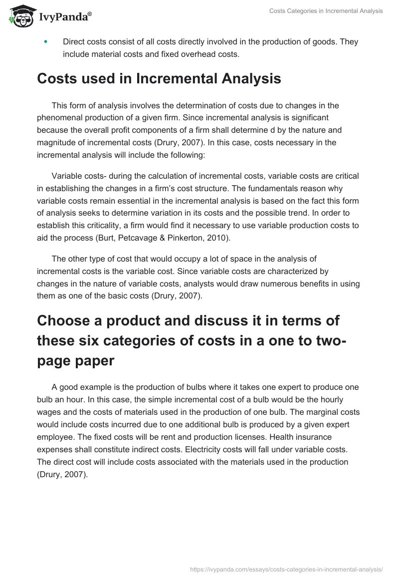 Costs Categories in Incremental Analysis. Page 2