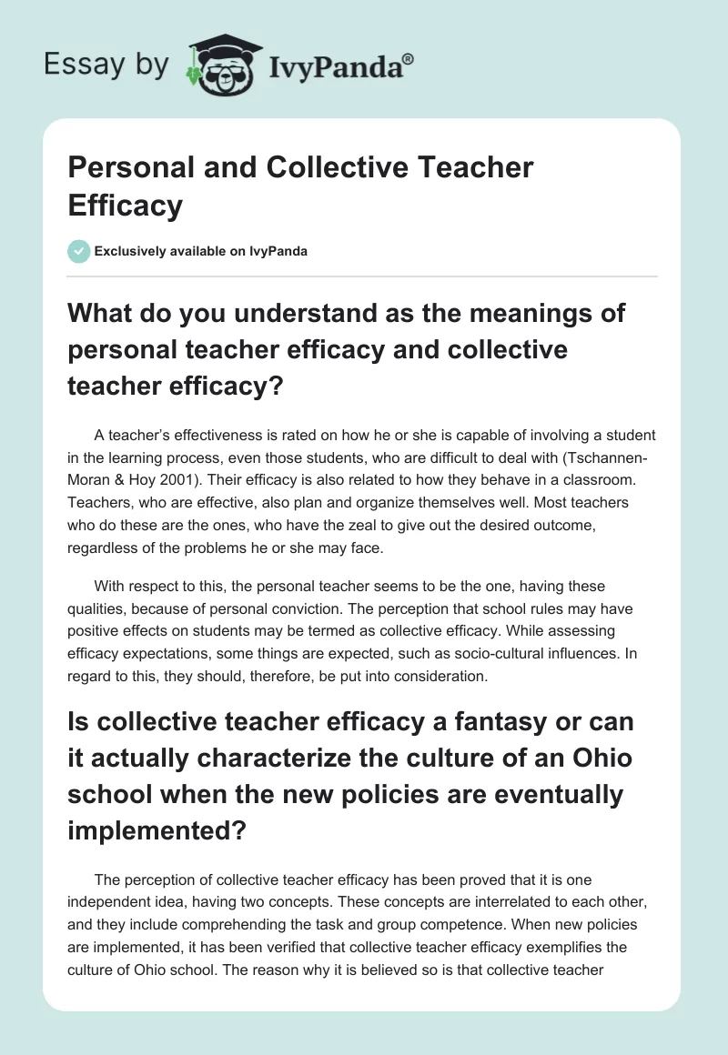 Personal and Collective Teacher Efficacy. Page 1