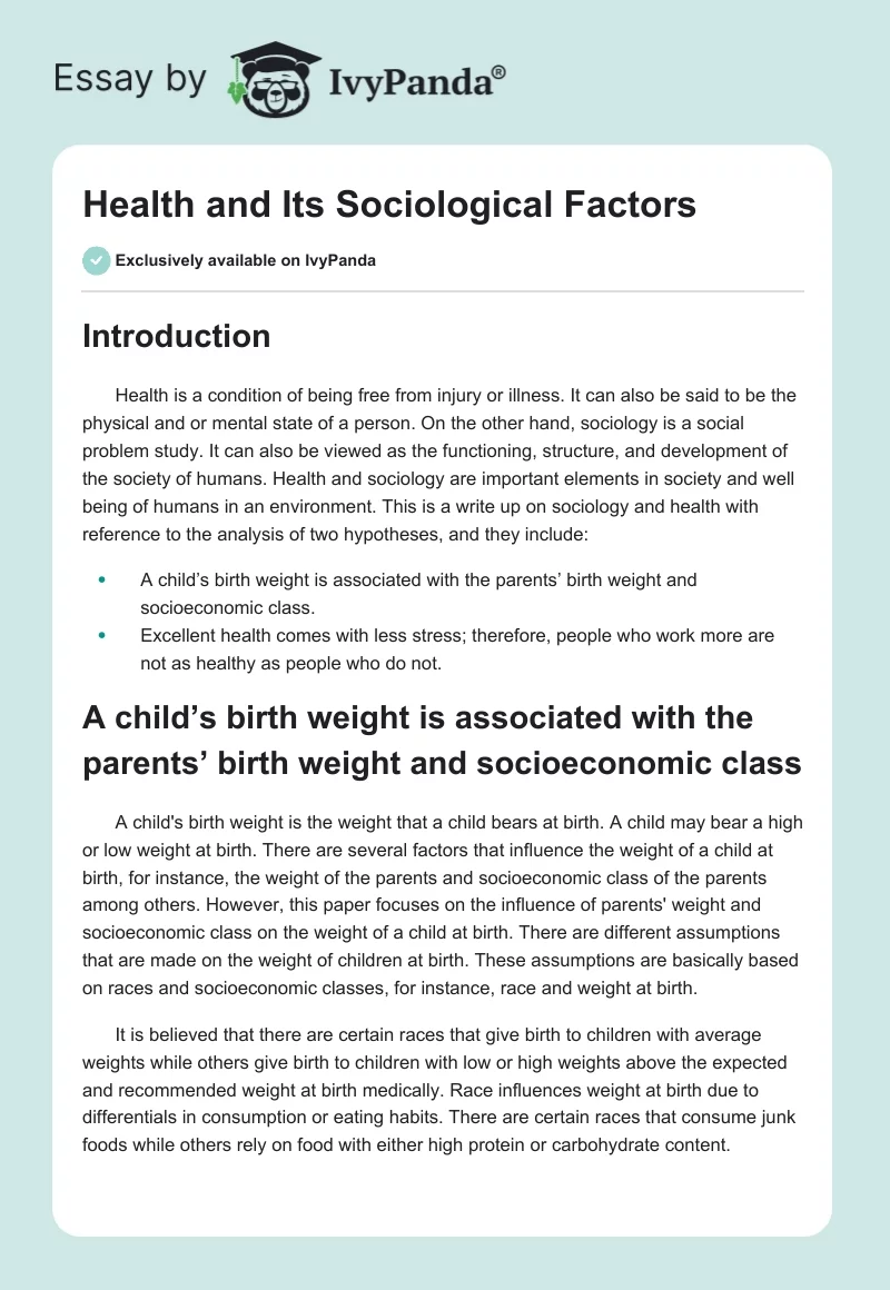 Health and Its Sociological Factors. Page 1