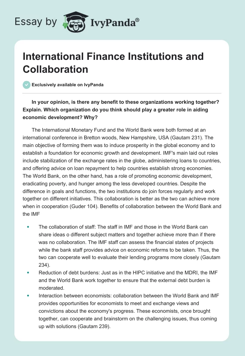 International Finance Institutions and Collaboration. Page 1