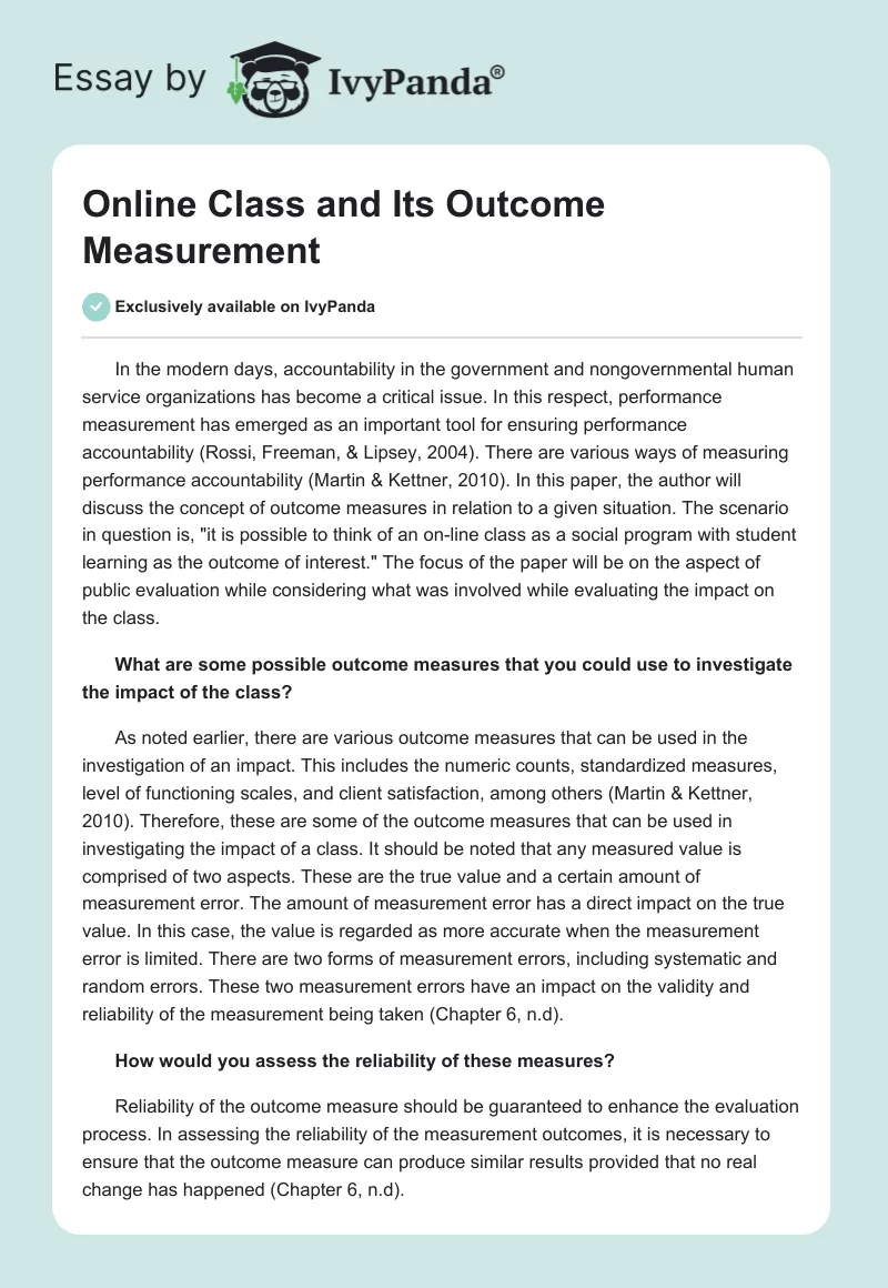 Online Class and Its Outcome Measurement. Page 1