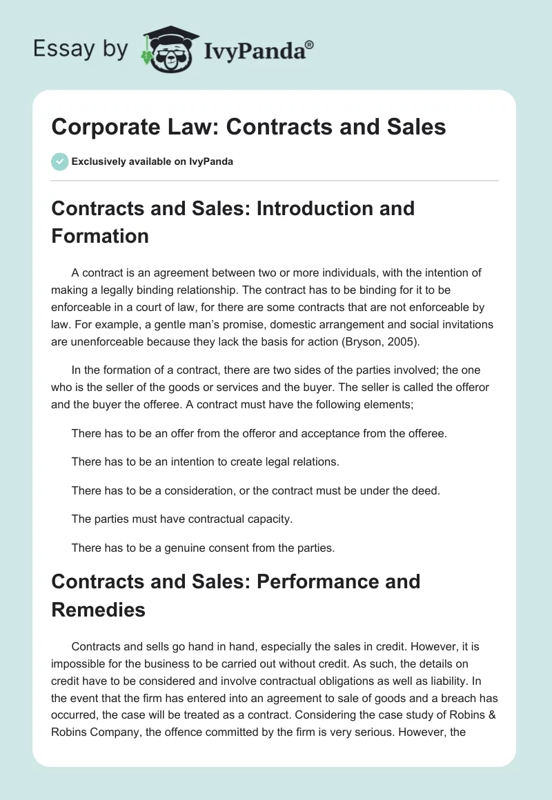 Corporate Law: Contracts and Sales. Page 1