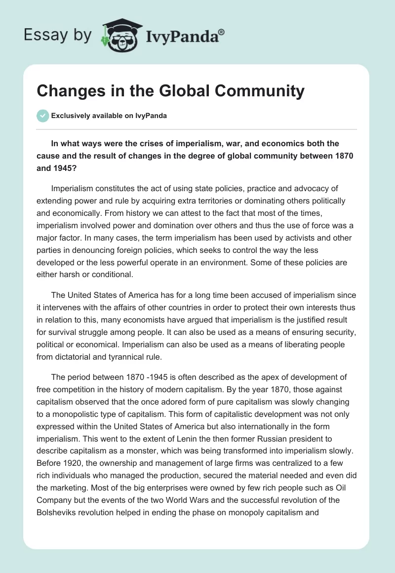Changes in the Global Community. Page 1