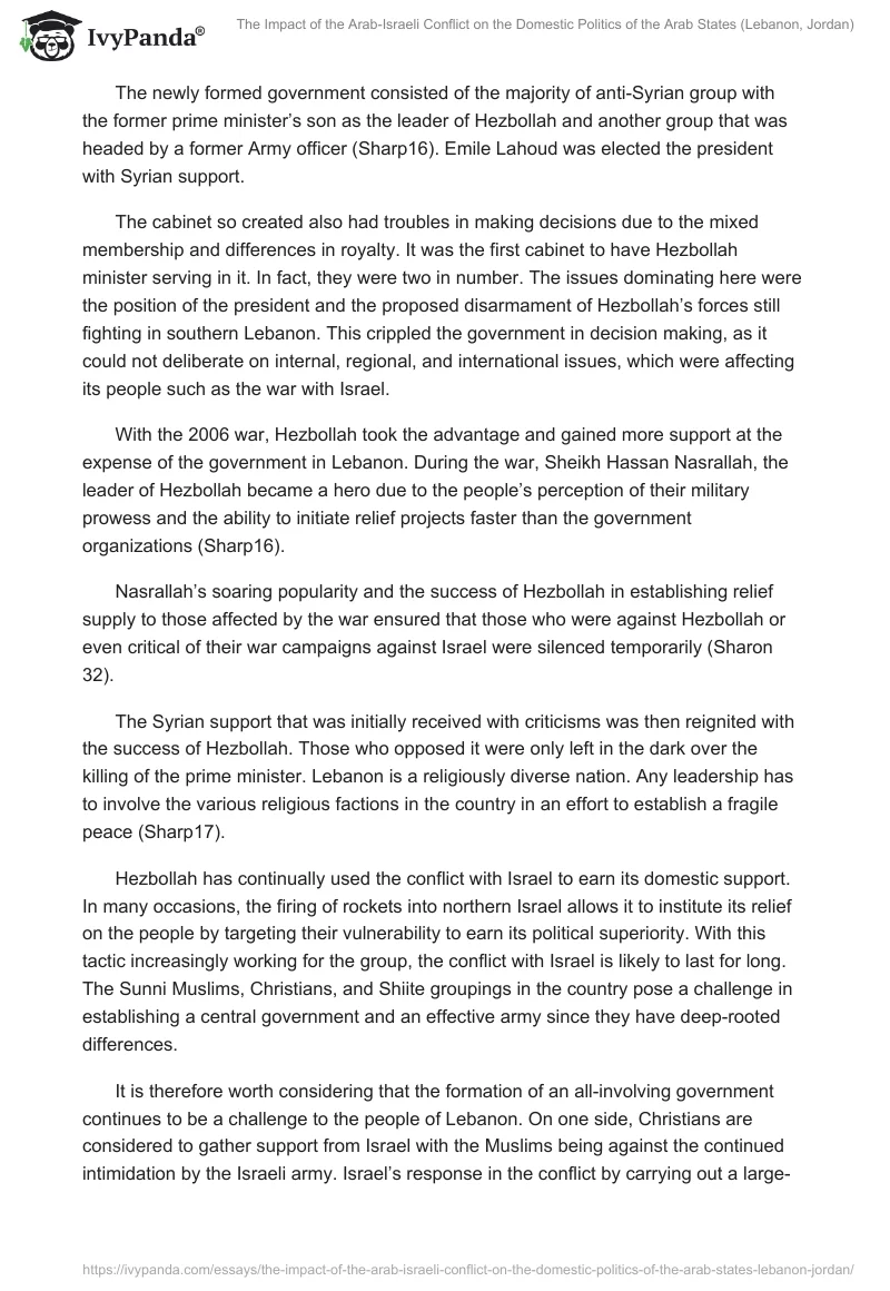 The Impact of the Arab-Israeli Conflict on the Domestic Politics of the Arab States (Lebanon, Jordan). Page 5