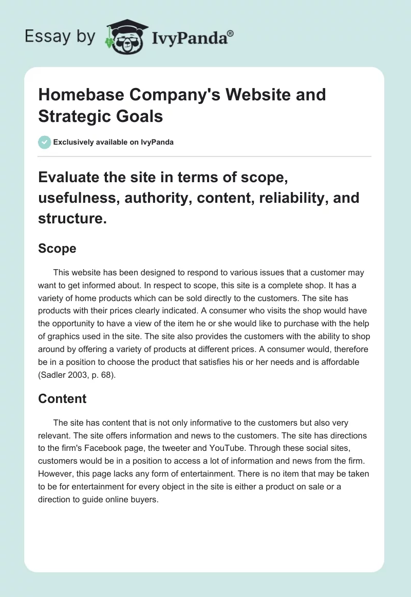 Homebase Company's Website and Strategic Goals. Page 1