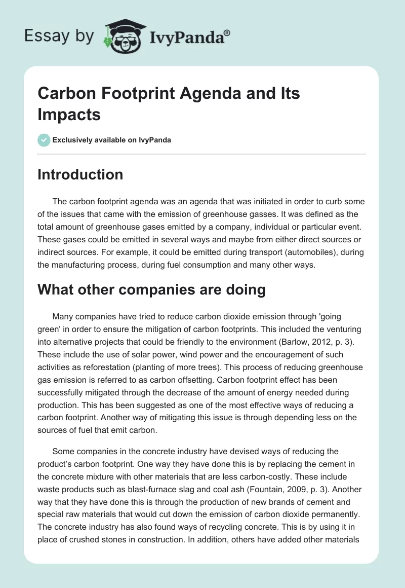 Carbon Footprint Agenda and Its Impacts. Page 1