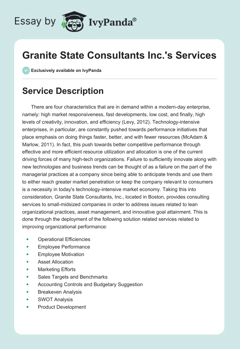 Granite State Consultants Inc.'s Services. Page 1