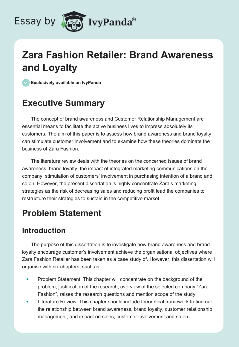 Zara Fashion Retailer: Brand Awareness and Loyalty. Page 1