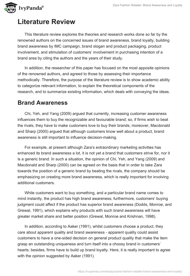 Zara Fashion Retailer: Brand Awareness and Loyalty. Page 5