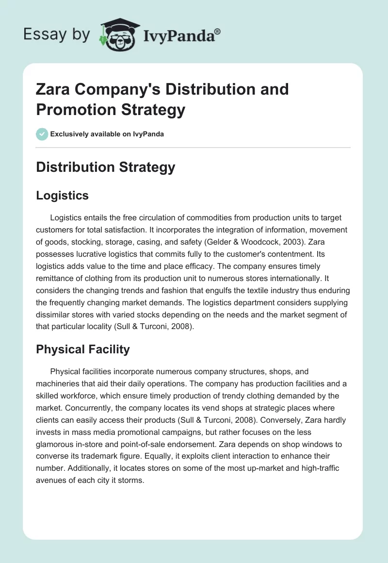 Zara Company's Distribution and Promotion Strategy. Page 1