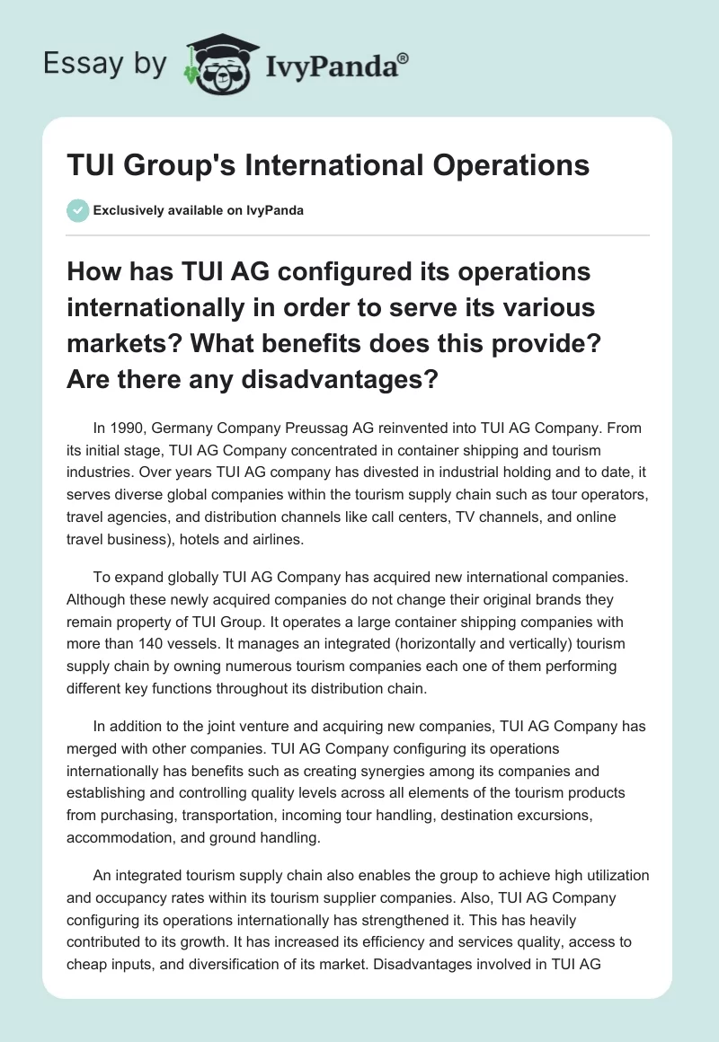 TUI Group's International Operations. Page 1