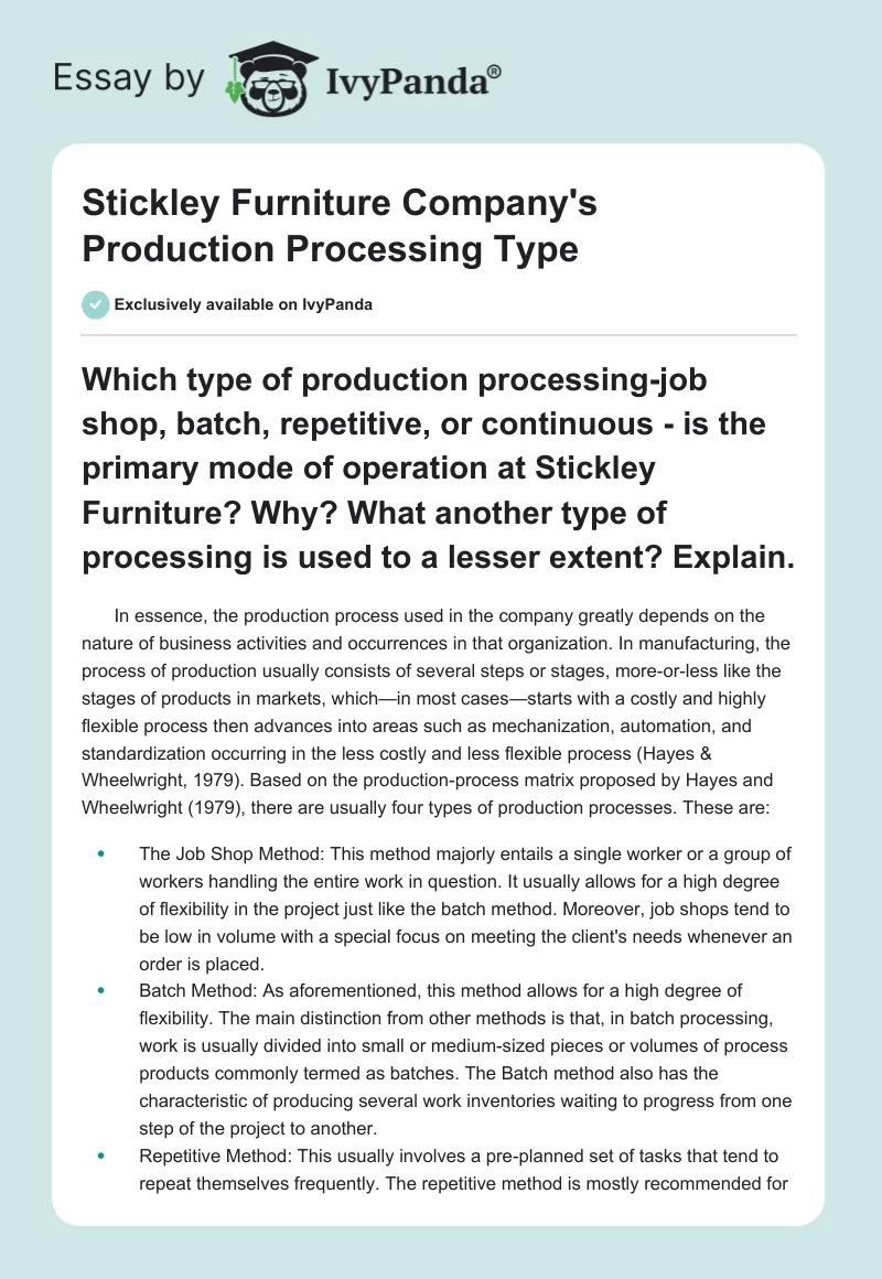 Stickley Furniture Company's Production Processing Type. Page 1