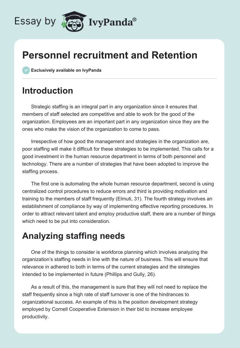 Personnel recruitment and Retention. Page 1