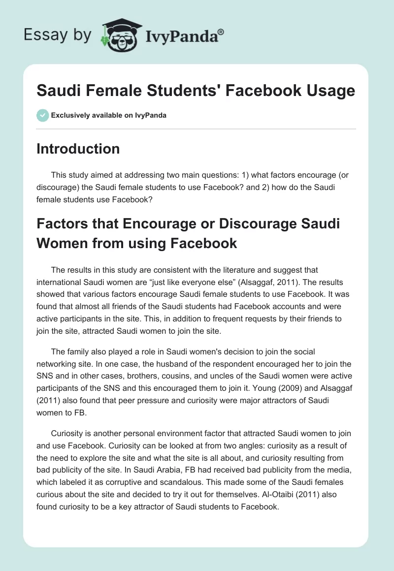 Saudi Female Students' Facebook Usage. Page 1
