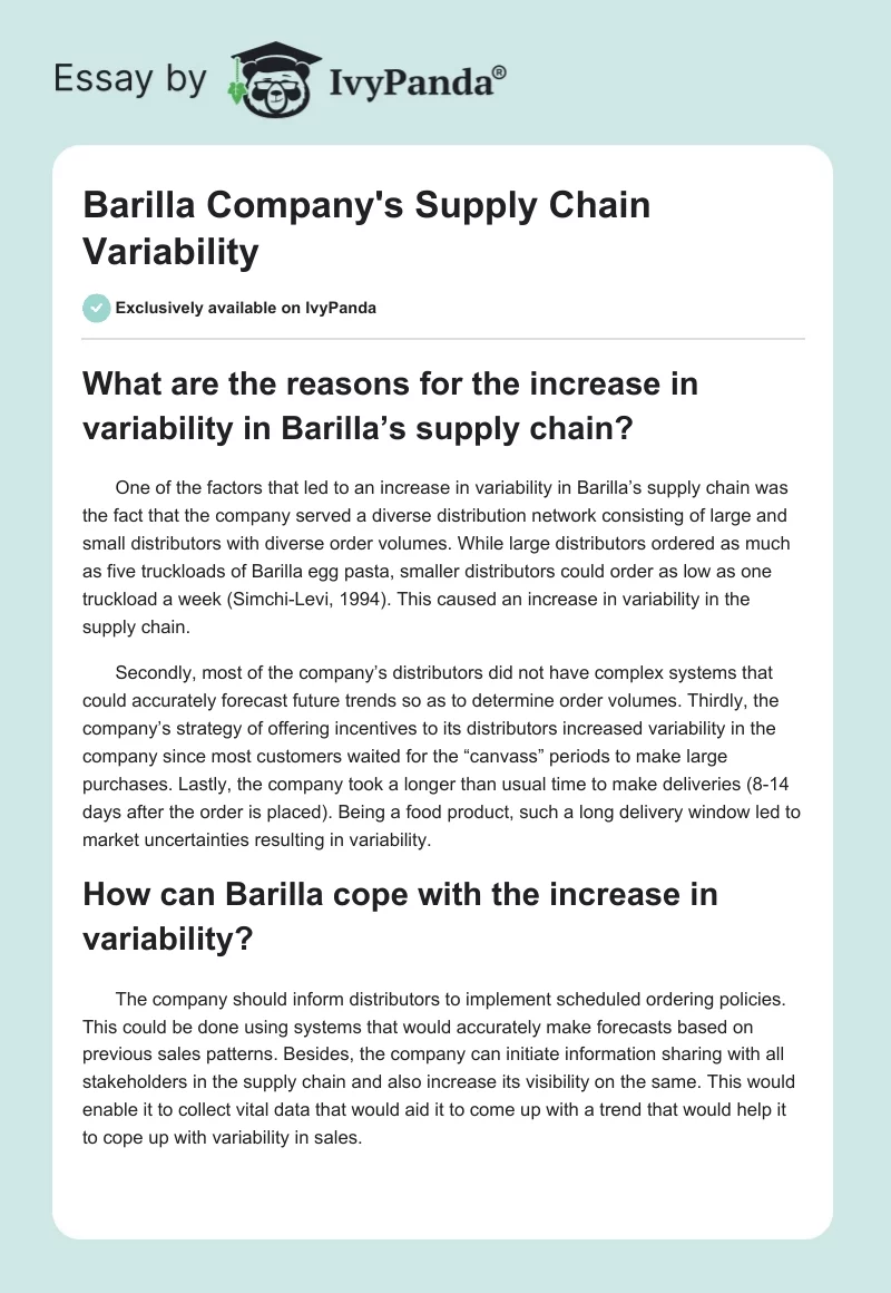 Barilla Company's Supply Chain Variability. Page 1