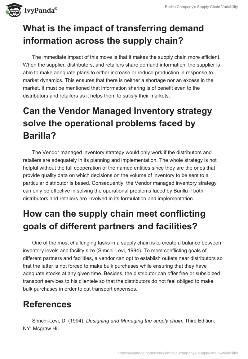 Barilla Company's Supply Chain Variability. Page 2