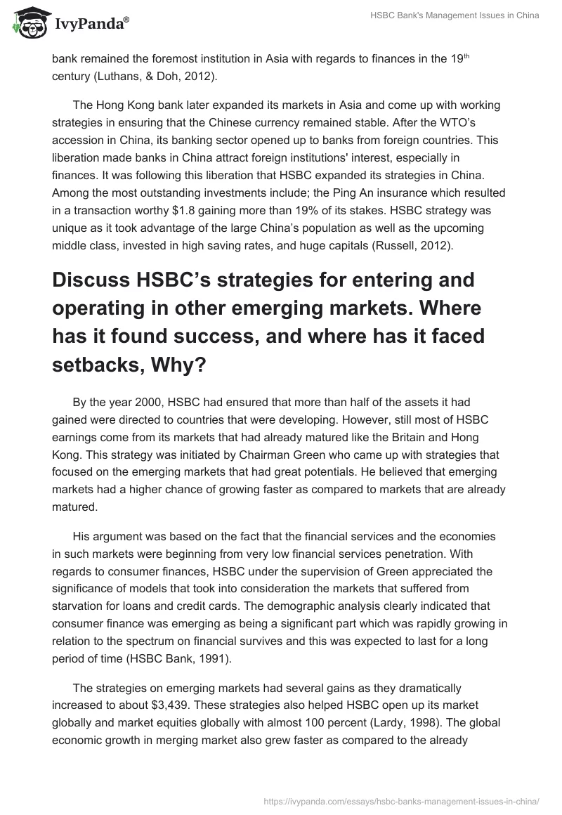HSBC Bank's Management Issues in China. Page 2