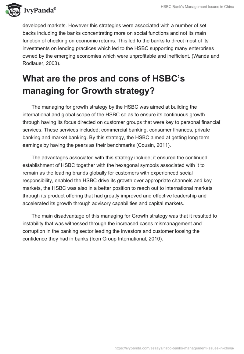 HSBC Bank's Management Issues in China. Page 3