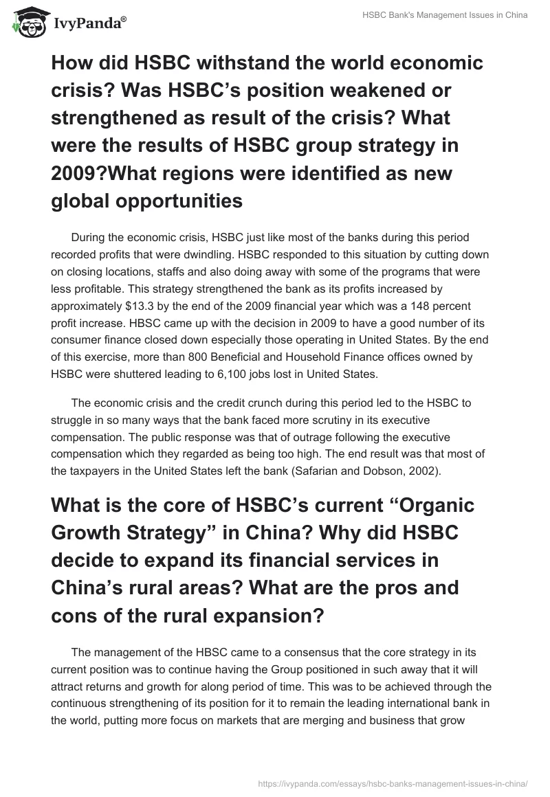 HSBC Bank's Management Issues in China. Page 4