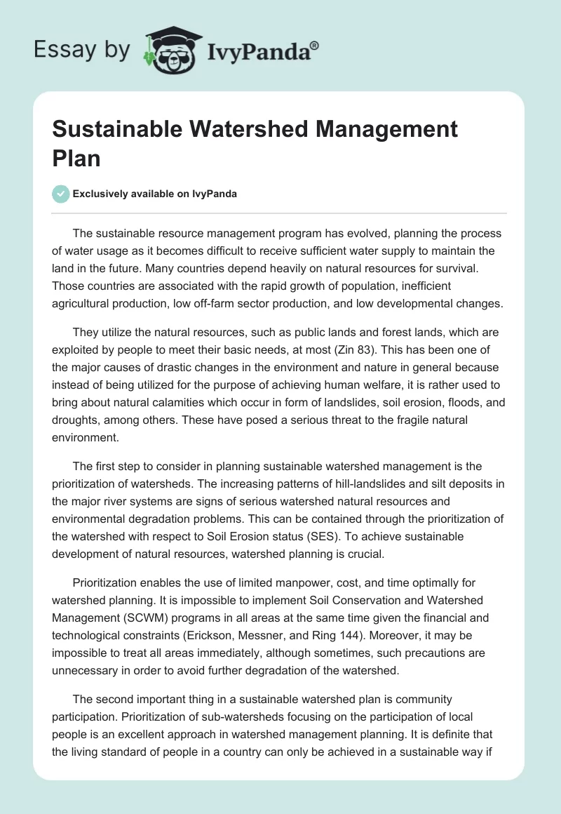 Sustainable Watershed Management Plan. Page 1