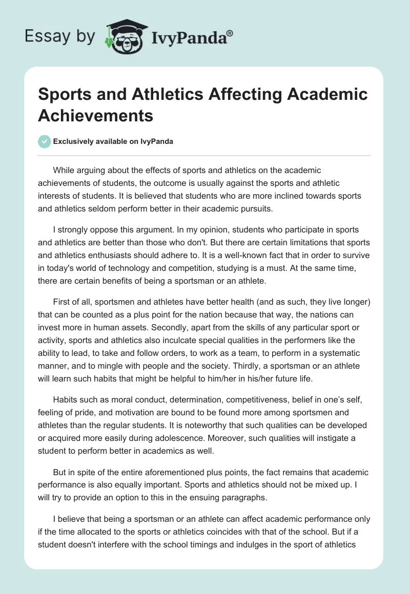 Sports and Athletics Affecting Academic Achievements. Page 1