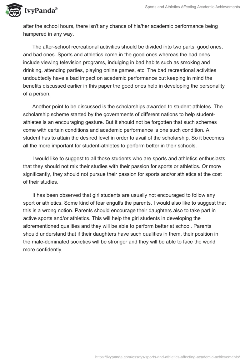 Sports and Athletics Affecting Academic Achievements. Page 2