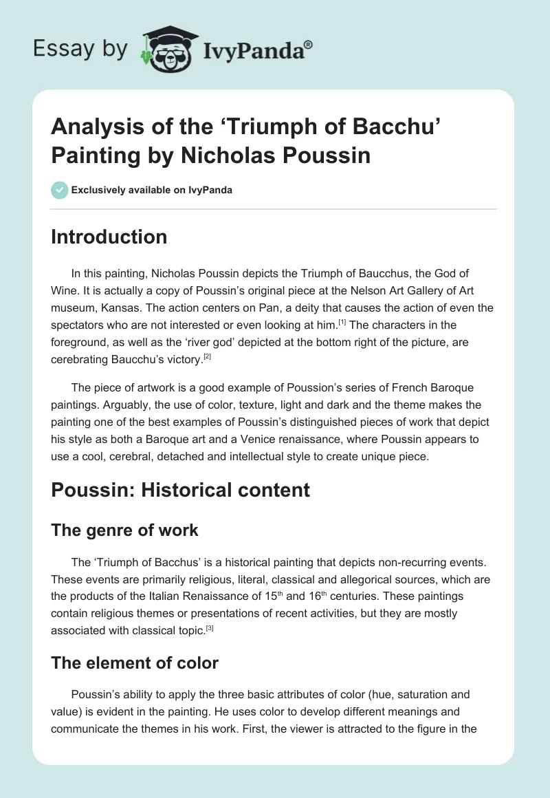 Analysis of the ‘Triumph of Bacchu’ Painting by Nicholas Poussin. Page 1