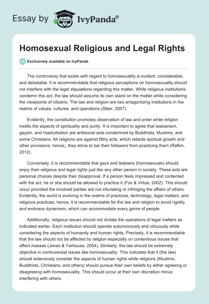 Homosexual Religious and Legal Rights. Page 1