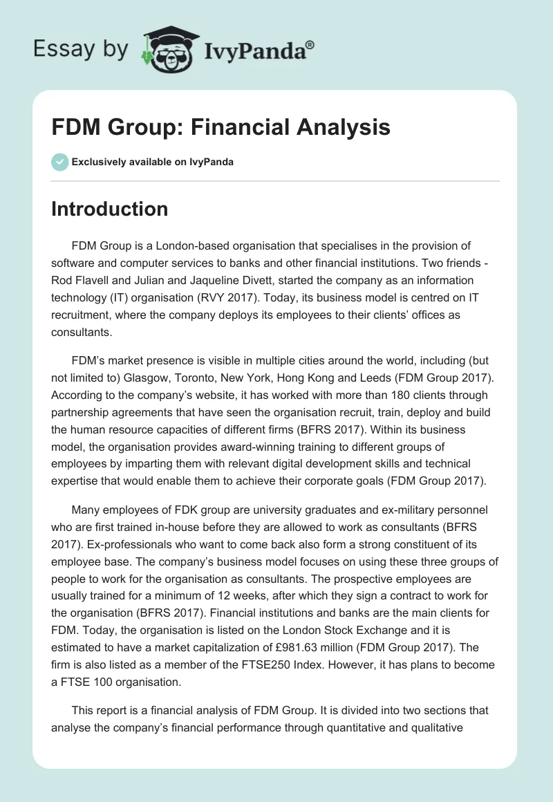FDM Group: Financial Analysis. Page 1