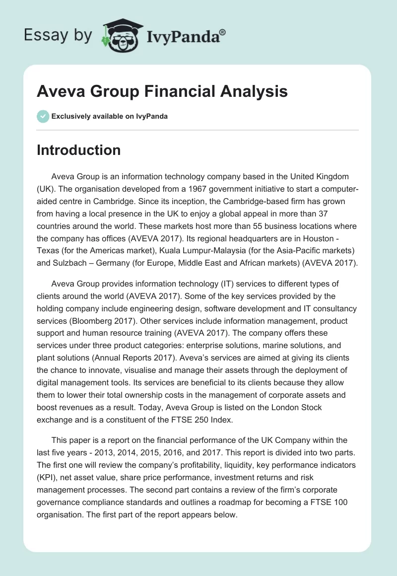 Aveva Group Financial Analysis. Page 1