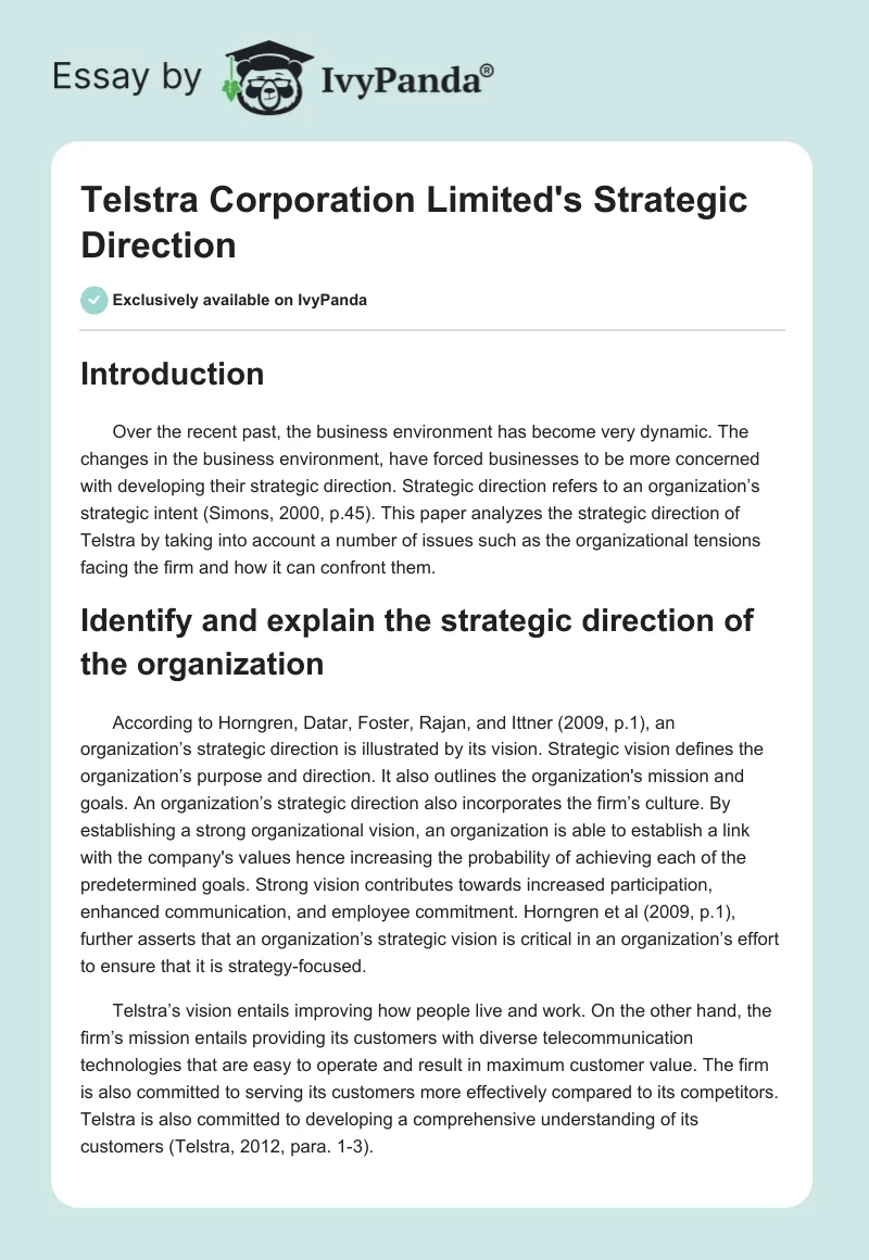 Telstra Corporation Limited's Strategic Direction. Page 1