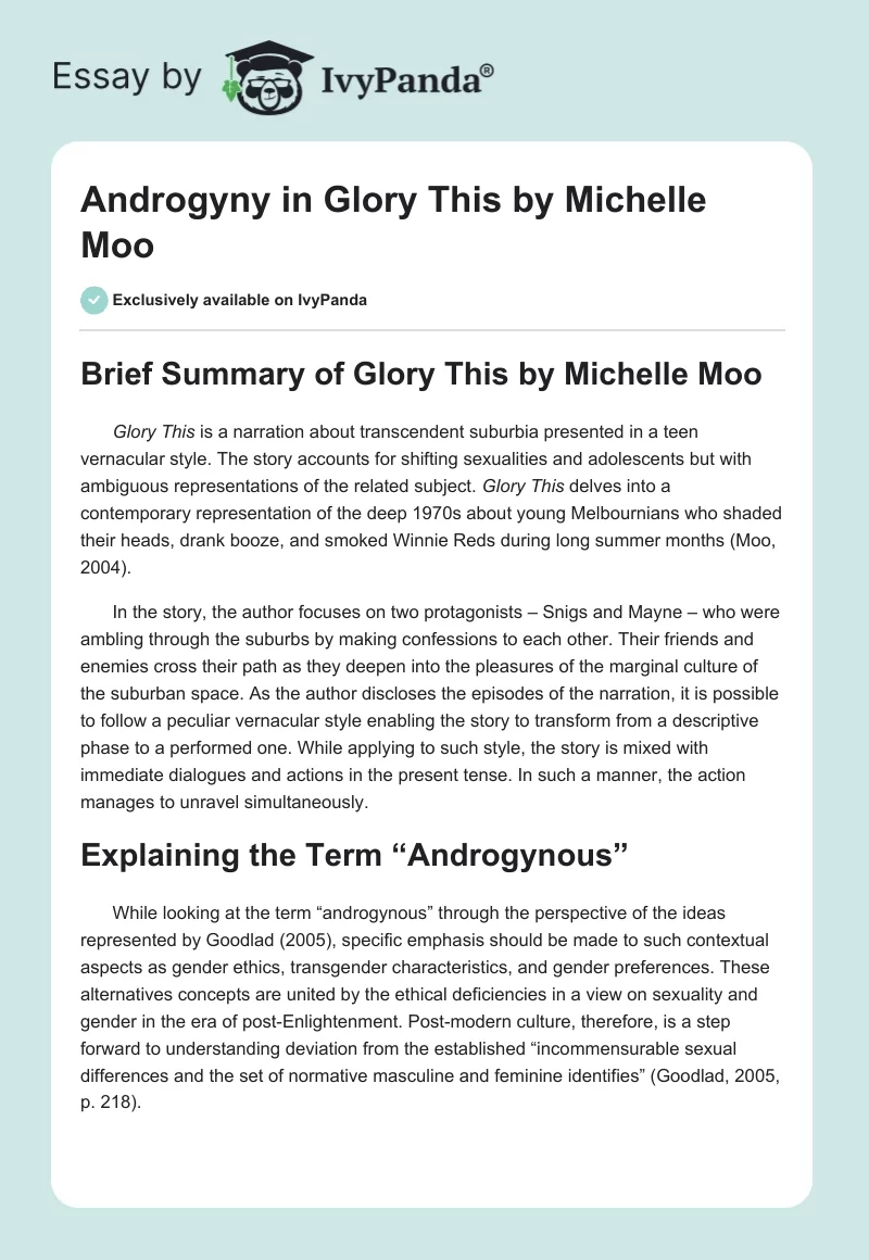 Androgyny in "Glory This" by Michelle Moo. Page 1