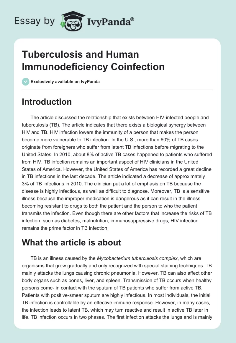 Tuberculosis and Human Immunodeficiency Coinfection. Page 1