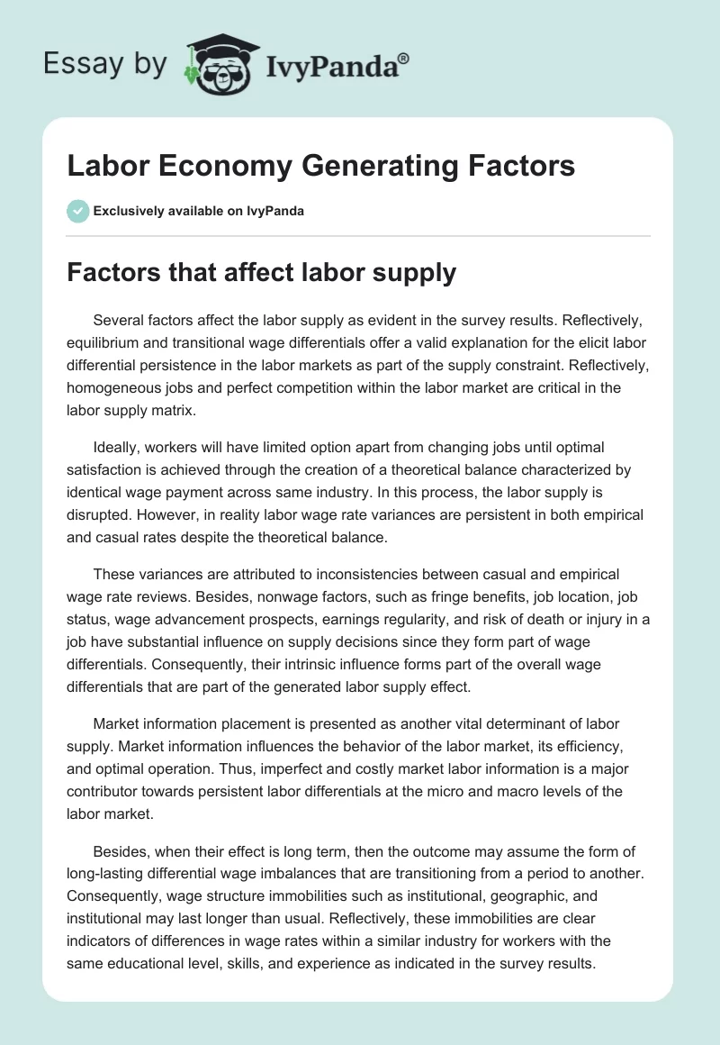 Labor Economy Generating Factors. Page 1