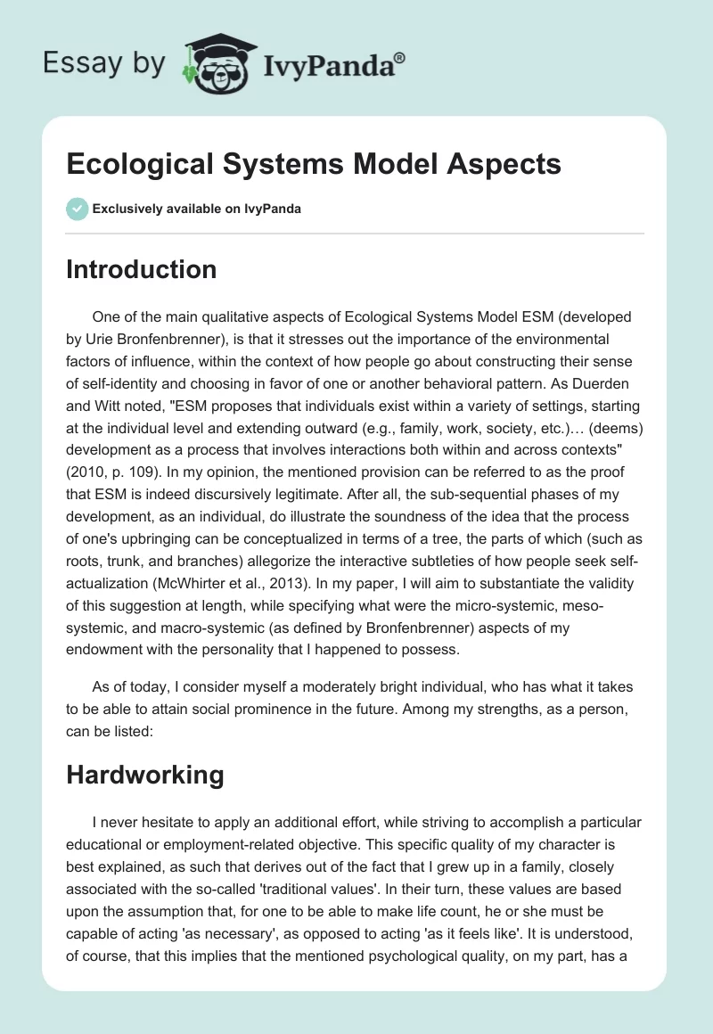 Ecological Systems Model Aspects. Page 1