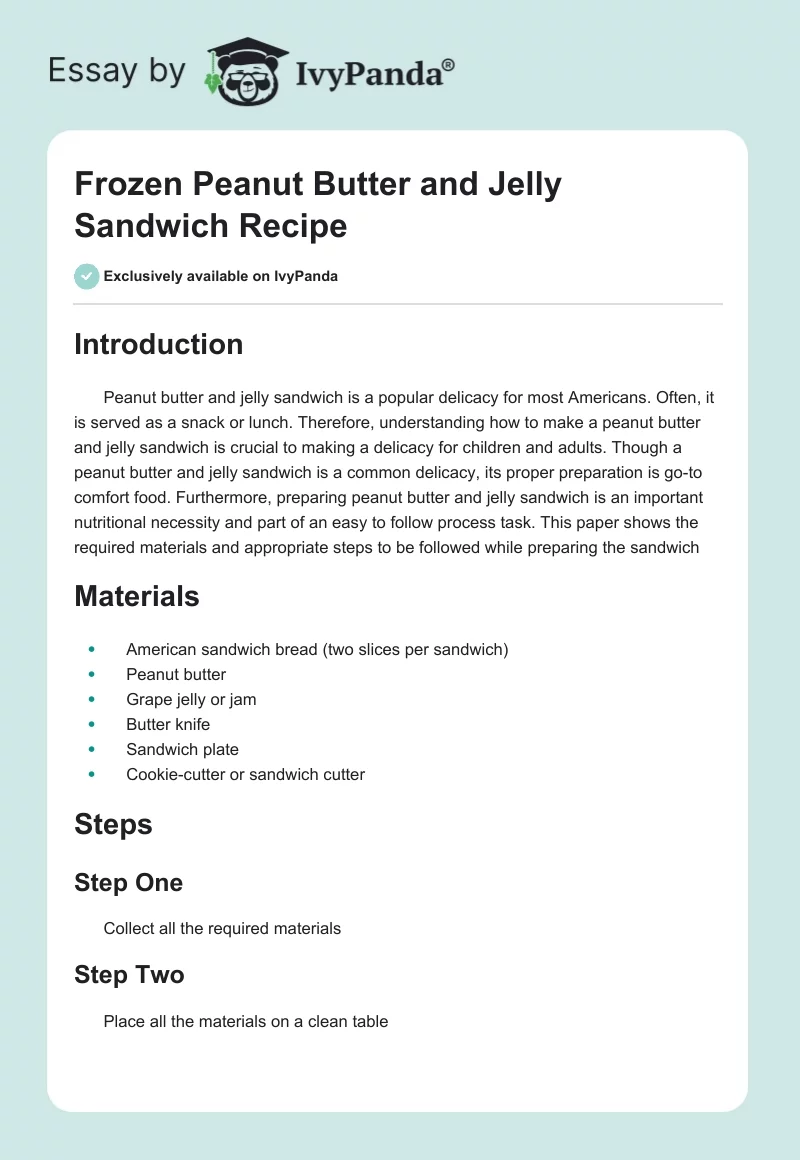 Frozen Peanut Butter and Jelly Sandwich Recipe. Page 1